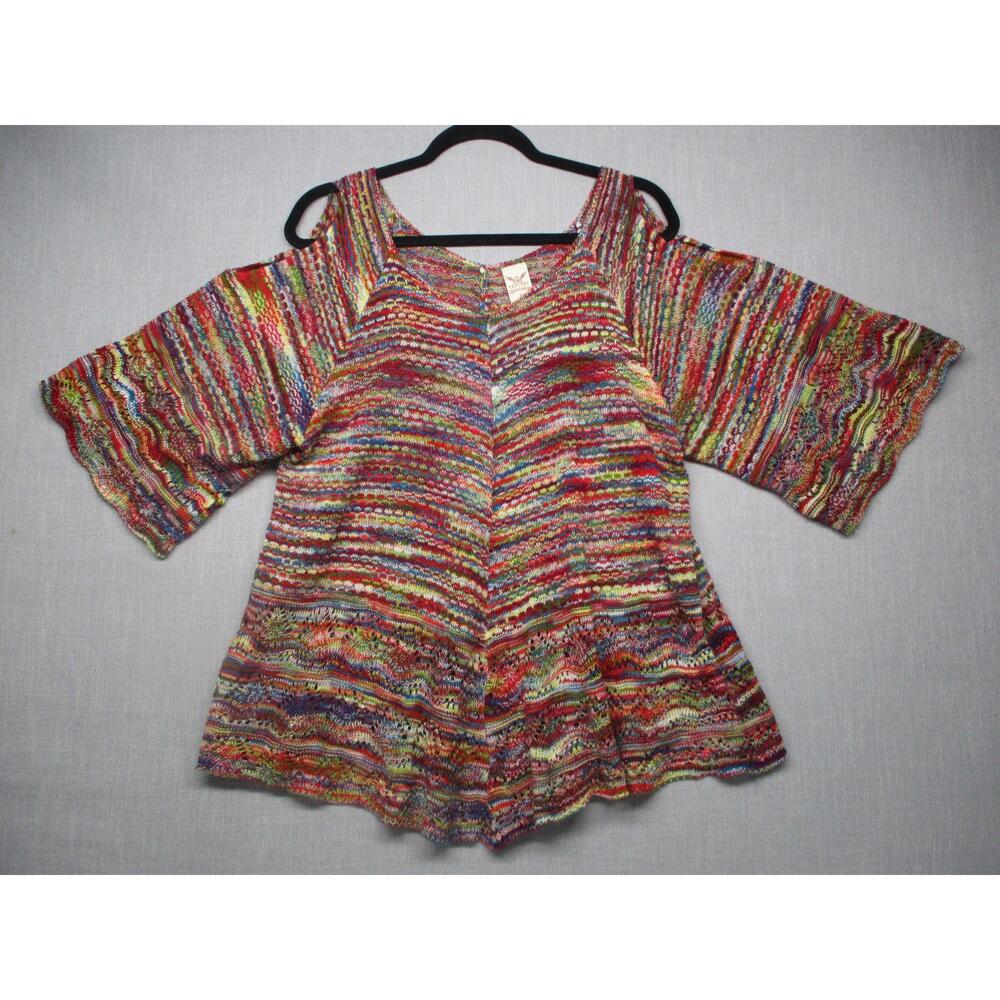 Faded Glory Multicolor Boho Retro Knit Textured Cottagecore Blouse Women Size 1X
